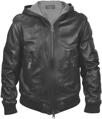 Forzieri Men's Black Leather Hooded Jacket