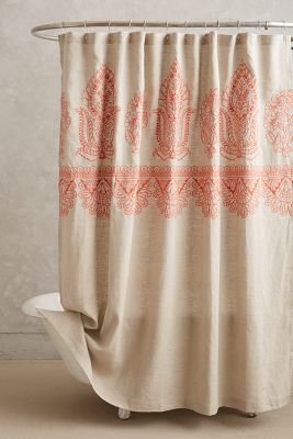 Anthropologie Embroidered Linen Shower Curtain