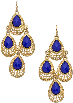 Lapis Lolita Jewelry Gold and Blue Teardrops Chandelier Earrings