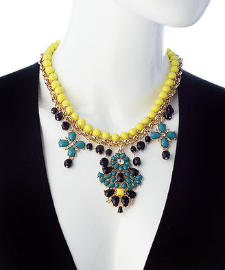 Blu Bijoux Gold Crystal Fuchsia Yellow Turquoise And Black Chandelier Bib Necklace