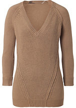 Burberry Cashmere-Cotton V-Neck Pullover in Camel