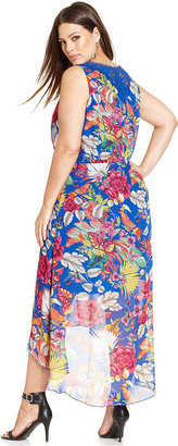 Spense Plus Size Sleeveless Floral-Print High-Low Dress