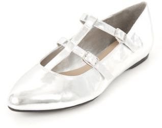 New Look Wide Fit Silver T-Bar Double Strap Point Flats