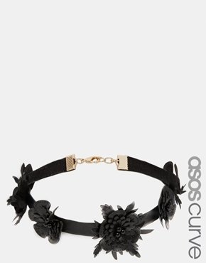 ASOS Curve CURVE Flower Choker Necklace - Black