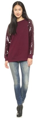 DKNY Raglan Sleeve Pullover with Sequin Sleeves