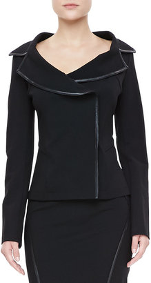 Donna Karan Leather-Trim Offset Jacket