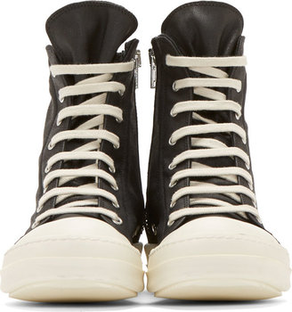 Rick Owens Black & White High-Top Denim Sneakers