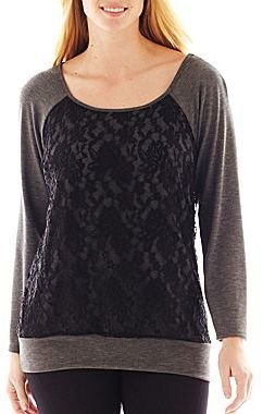 JCPenney Alyx Long-Sleeve Lace Front Top
