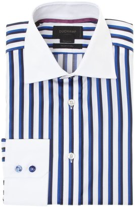 Duchamp Men's Satin stripe with bold contrast collar shirt