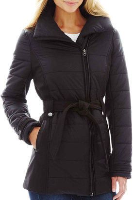 KC Collections Mixed Media Belted Puffer Jacket
