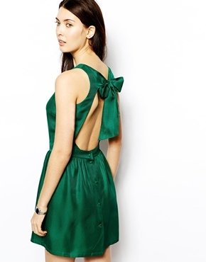 Sessun Silk Dress with Open Back and Bow Detail - menthol