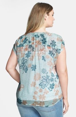 Lucky Brand Dotted Botanical Print Top (Plus Size)