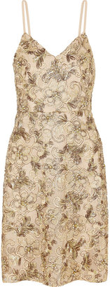 Mikael Aghal Metallic embroidered lace tulle dress