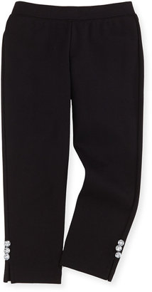 Milly Minis Ponte Rhinestone-Button Leggings, Black, Sizes 8-12