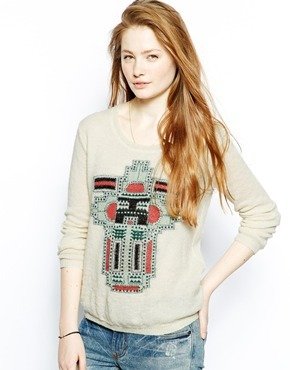 Maison Scotch Boxy Fit Sweater With Ikat Print - comboe