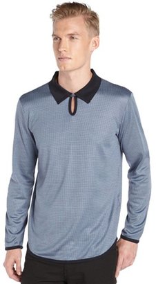 Giorgio Armani blue printed silk knit long sleeve collared tee