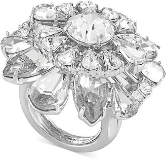 Carolee Silver-Tone Crystal Flower Statement Ring