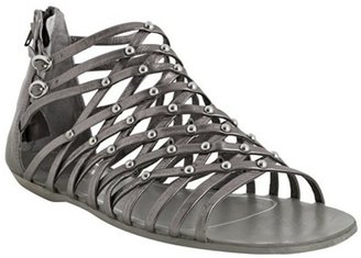Dolce Vita dark silver leather 'Ezra' studded zip back flat sandals