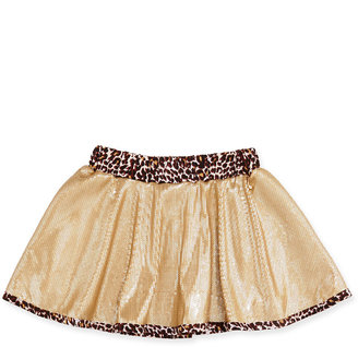 Little Mass Leopard-Print Trimmed Sequined Circle Skirt, Gold