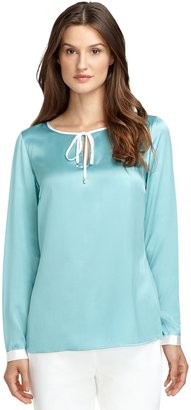 Brooks Brothers Long-Sleeve Silk Blouse with Trim
