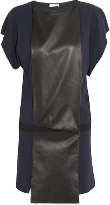 Vionnet Color-block leather-paneled crepe tunic