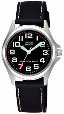 Lorus RRS53LX9 Children's Round Dial Leather Strap Watch, Black