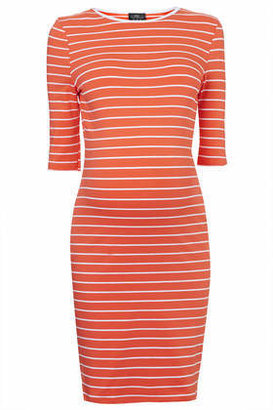 Topshop Womens MATERNITY Stripe Bodycon Dress - Coral