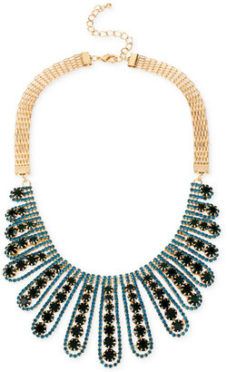 Haskell Gold-Tone Blue Crystal and Black Bead Graduated Frontal Necklace