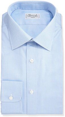 Charvet Grid Check Dress Shirt, White/Blue