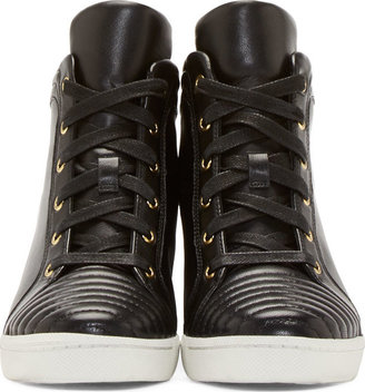 Balmain Pierre Black Leather Zipped & Ribbed Wedge Sneaker