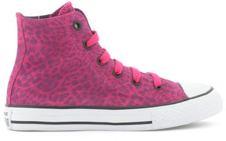 Converse fuchsia printed suede leather trainers with laces