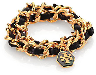 Tory Burch Leather & Chain Double-Wrap Bracelet