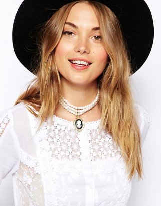 ASOS Multi Row Faux Pearl Choker Necklace With Cameo