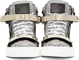 Giuseppe Zanotti Black & White Leather Mesh-Print High-Top Sneakers