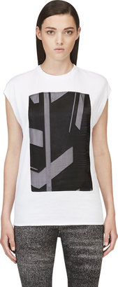 Helmut Lang White & Black Silk Panel Sleeveless T-Shirt