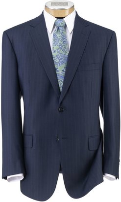 Jos. A. Bank Signature Imperial Wool/Silk Suit with Plain Front Trousers- Blue Stripe