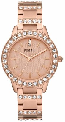 Fossil Jessie Rose Goldtone Glitz 3 Hand Stainless Steel Bracelet Watch