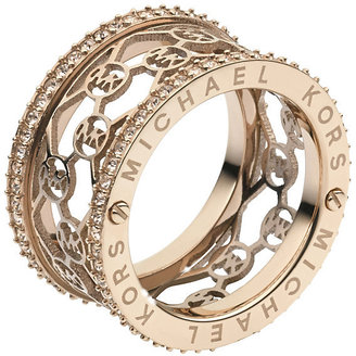 Michael Kors rose gold-plated stone set logo ring size N 1/2