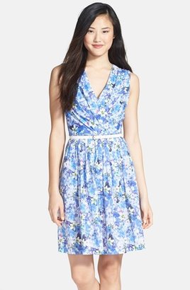 Ivy & Blu Belted Print Cotton Voile Fit & Flare Dress