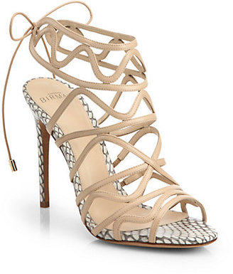 Alexandre Birman Snakeskin and Leather Strappy Sandals