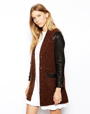 Le Mont St Michel Jacket With Contrast Leather Sleeves