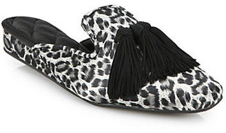 LMN / Luxe Me Now Fringe with Benefits Cheetah-Print Satin Slippers