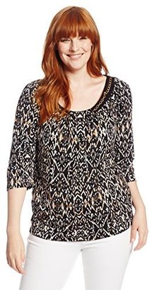 NY Collection Women's Plus-Size 3/4 Sleeve Printed Top