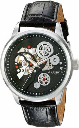 Akribos XXIV Men's AK538BK Mechanical Skeleton Leather Strap Watch
