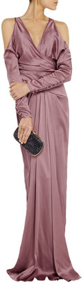 Badgley Mischka Cutout textured silk-blend gown