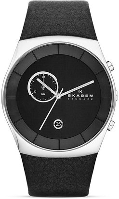 Skagen Havene Black Leather Strap Watch, 42mm