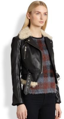 McQ Lamb Shearling-Trimmed Leather Motorcycle Jacket
