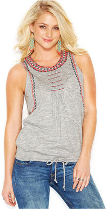 Lucky Brand Embroidered Tie-Front Tank