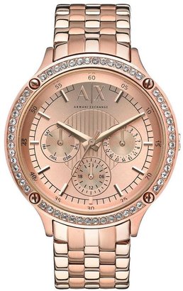 Armani Exchange Rose Gold Dial Rose Gold IP Plated Bracelet Ladies Watch