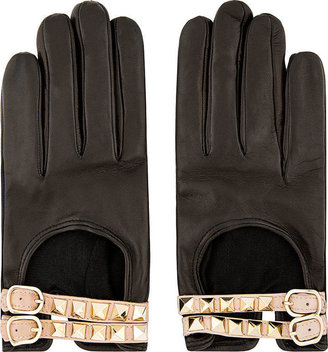 Valentino Black Lambskin Rockstud Biker Gloves